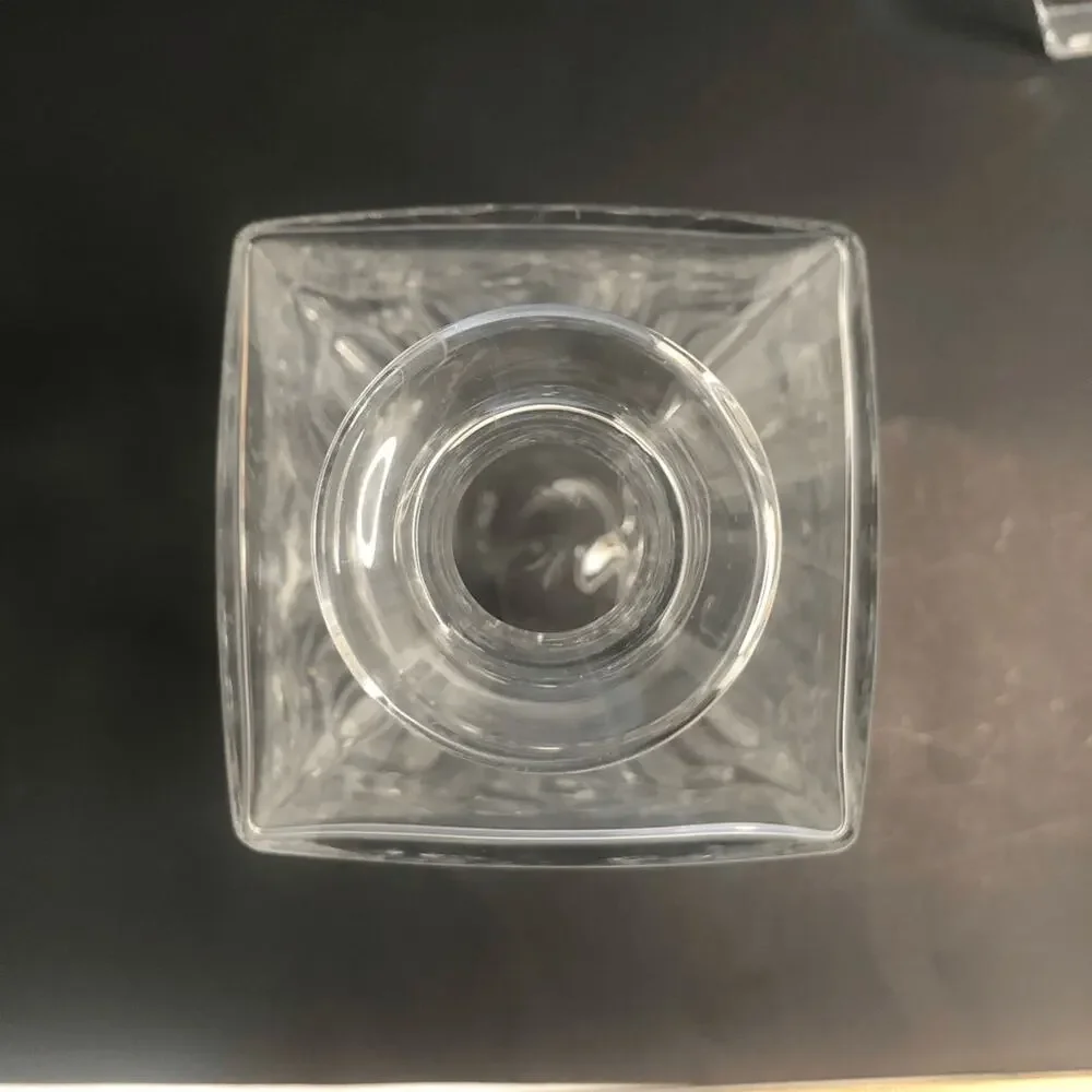 mid‎ century decanter heavy glass hatch diamond pattern square lid 9.5 inches